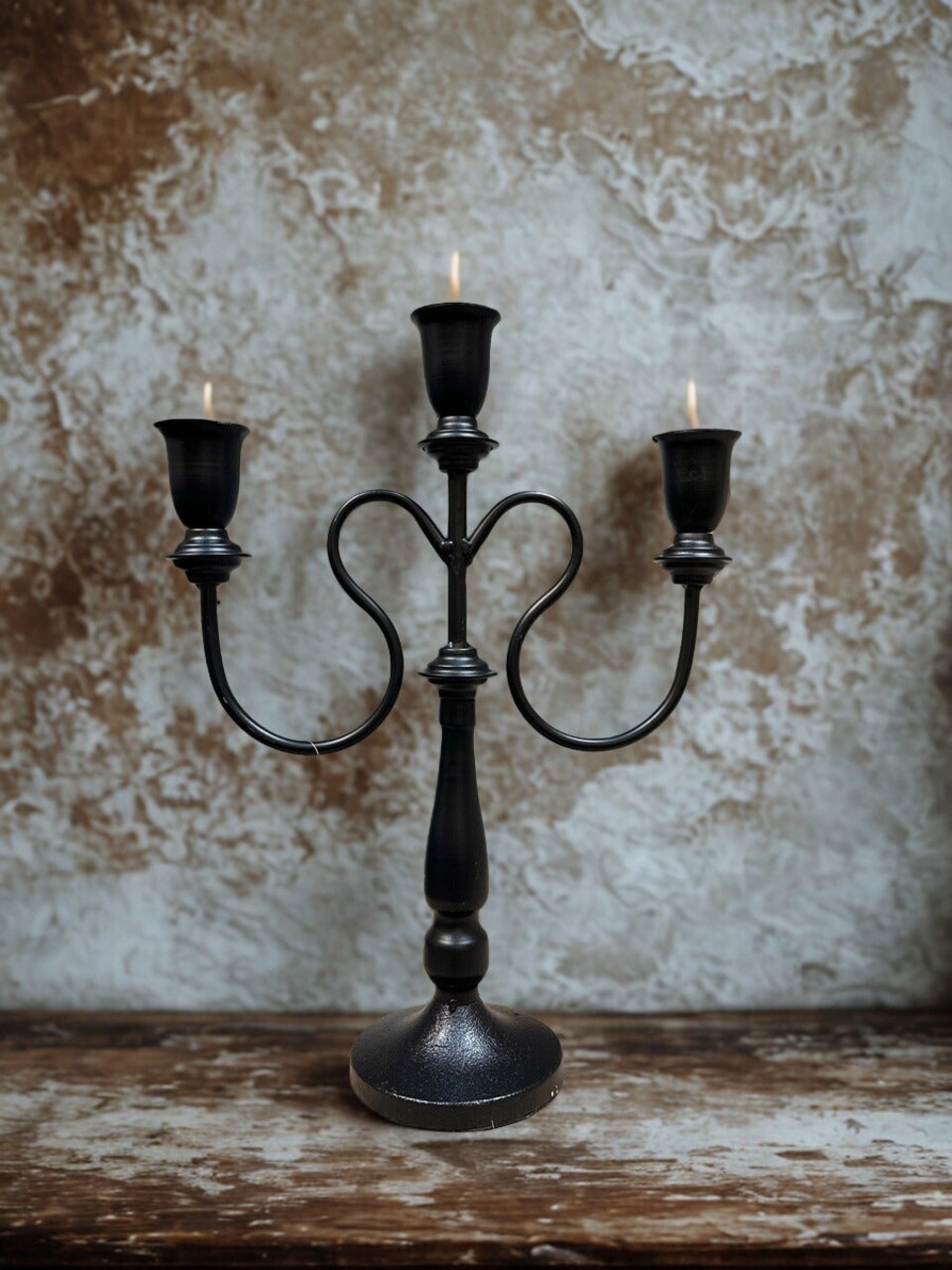 Black Metal Candelabra 3 Arm Candle Holder Table Centerpiece 15 Inch Decor